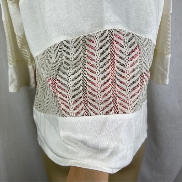🫶🏼 NWT Cream Lace Panel Shirt Sheer Flowy Slouchy 3/4 Sleeves Forever 21 XS - Picture 13 of 16